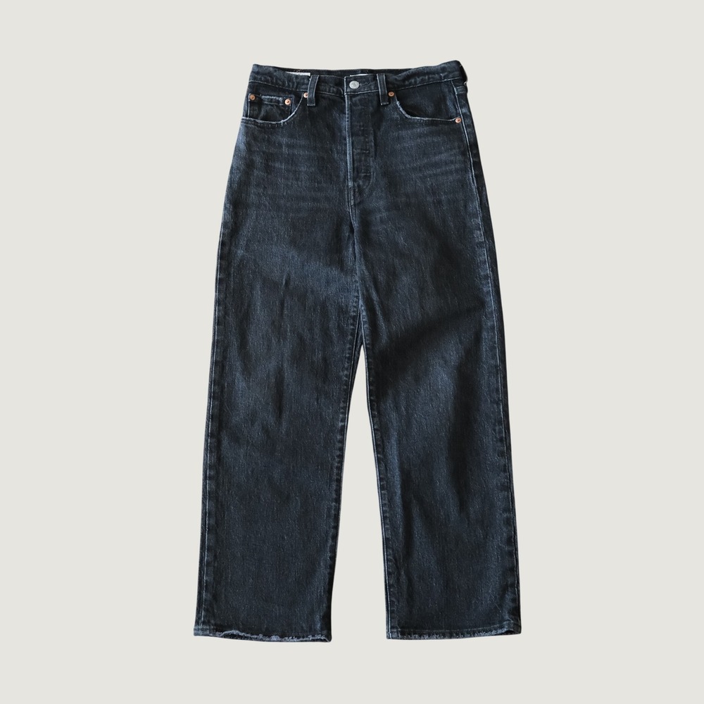 Levi's Ribcage Straight Ankle Jeans Black High Rise Button Fly Denim Size 28